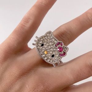 Y2k hello kitty head mcbling rhinestone ring